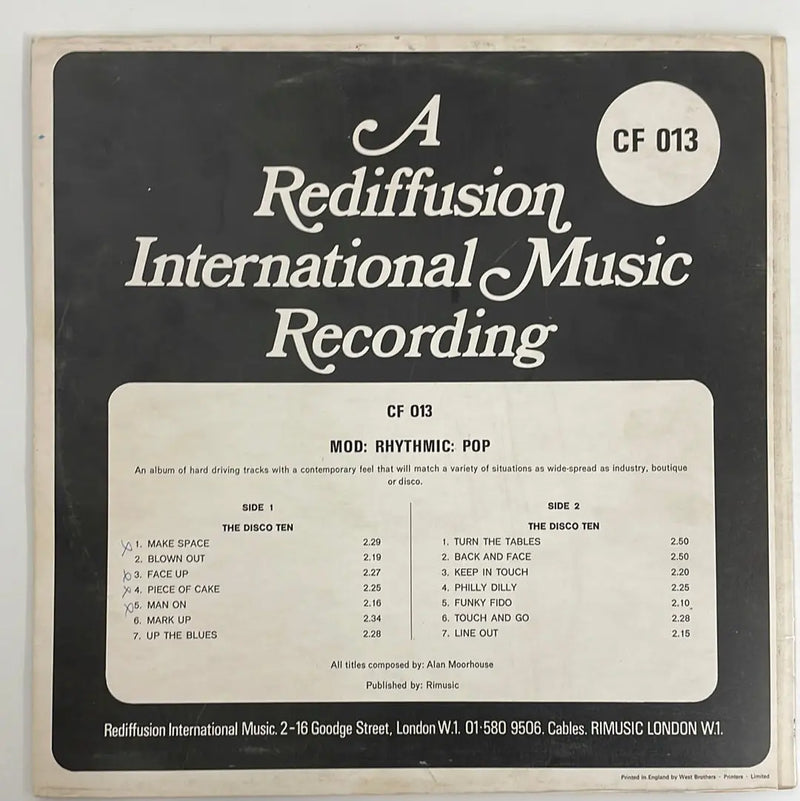 Alan Moorhouse & The Disco Ten - Mod: Rhythmic: Pop - Rediffusion/Carlton UK 1976 1st press VG+/VG+