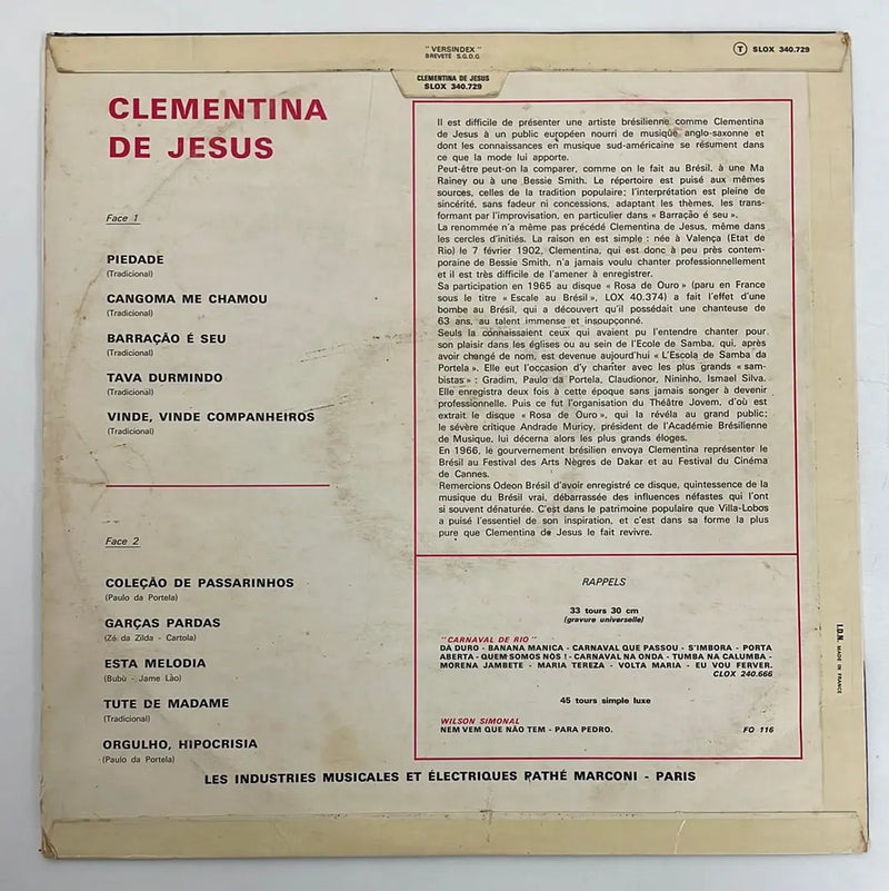 Clementina De Jesus - Odeon FR 1967 VG+/VG