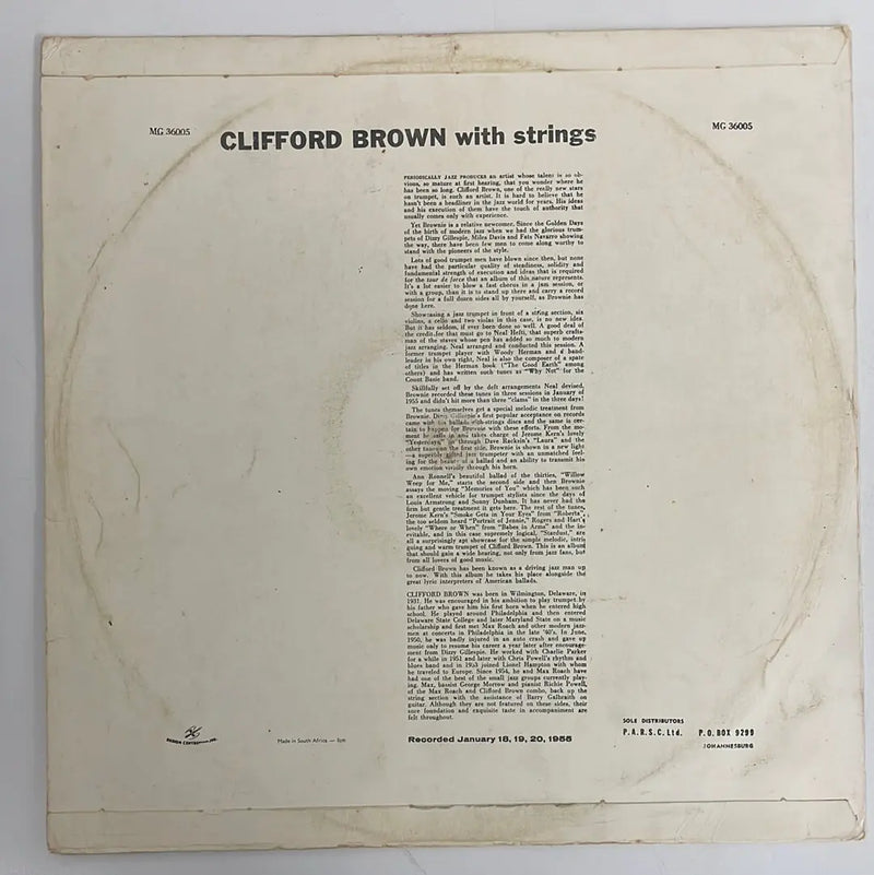 Clifford Brown with strings - Mercury ZAF 1955 1st press VG+/VG