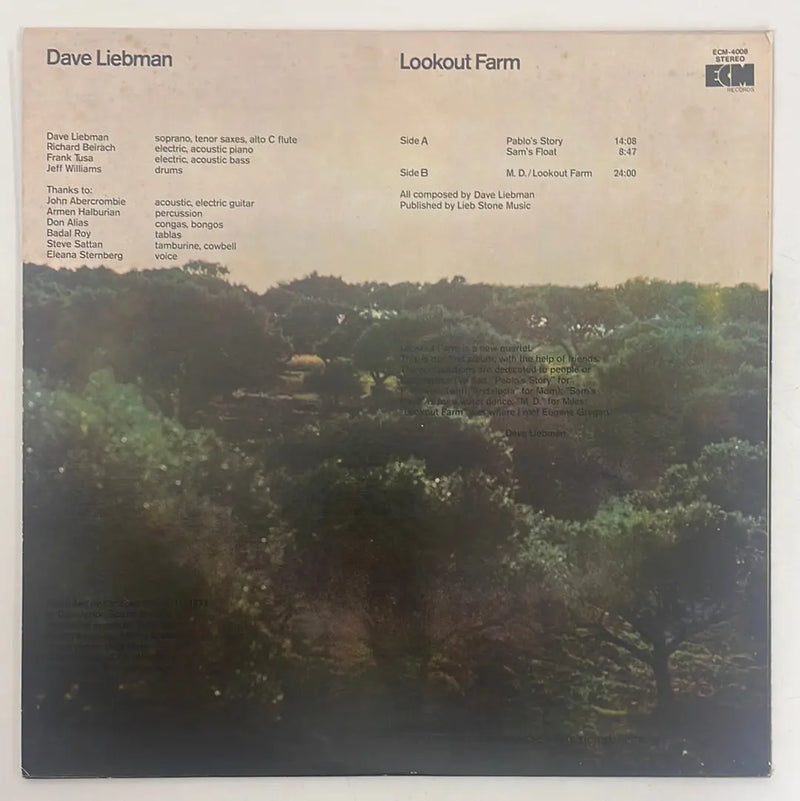 Dave Liebman - Lookout Farm - ECM JP 1974 1st press NM/VG+