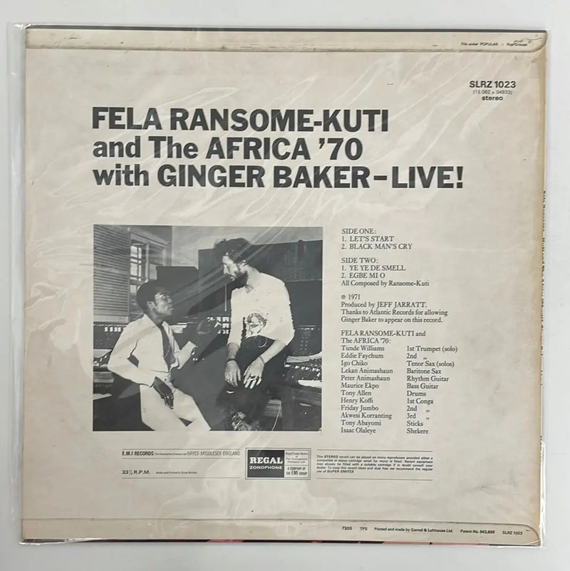 Fela Ransome Kuti and the Africa'70 with Ginger Baker - Live! - Regal Zonophon UK 1971 1st press