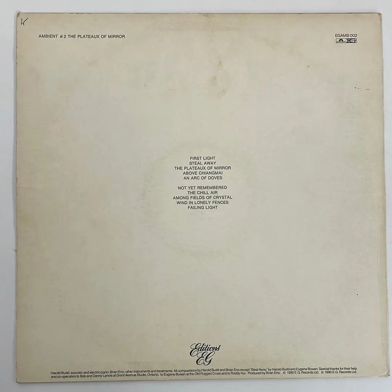 Harold Budd/Brian Eno - Ambient 2 (The Plateaux of mirror) - Editions EG UK 1980 NM/VG+