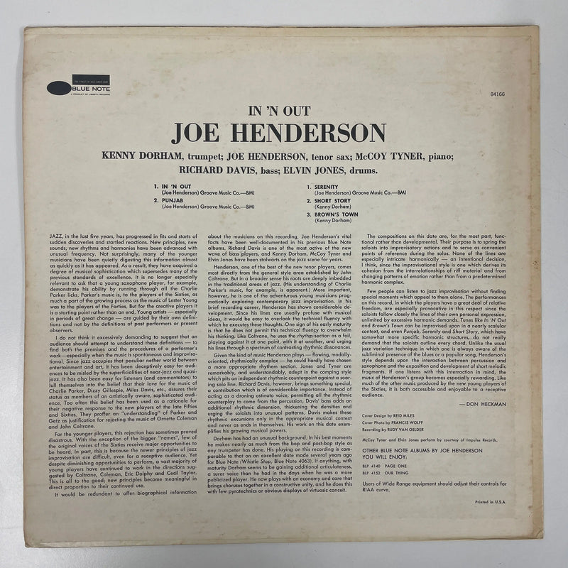 Joe Henderson - In 'n out - Blue Note US 1973 VG+/VG+