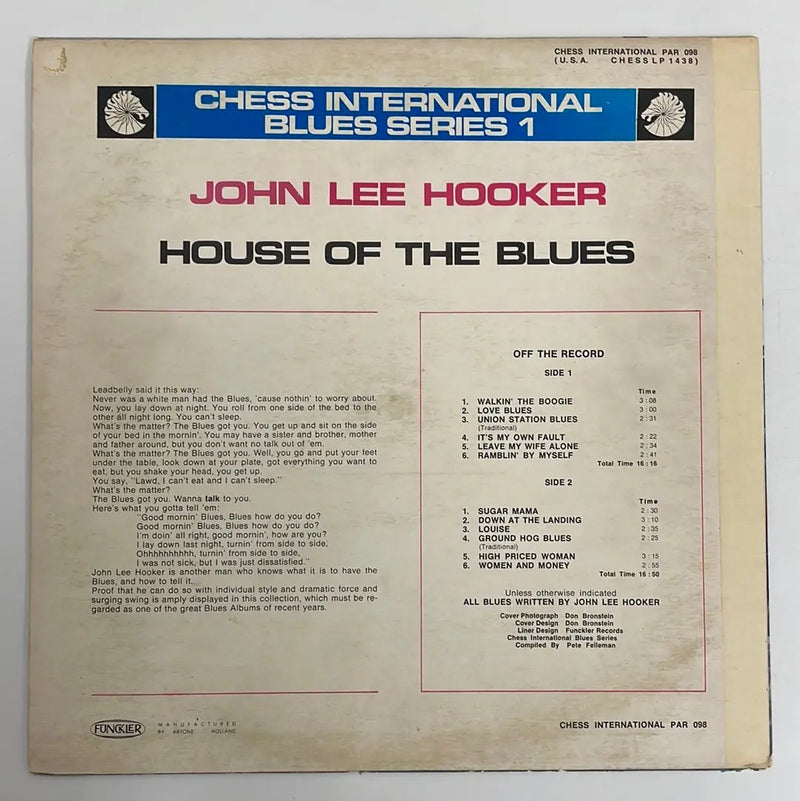 John Lee Hooker - House of the blues - Chess NL end 60's VG+/VG+