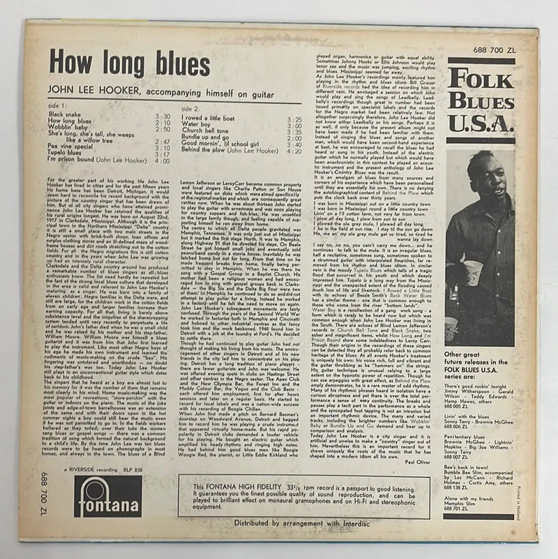 John Lee Hooker - How long blues - Fontana NL 1964 NM/VG+