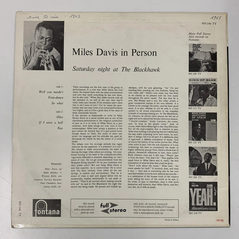 Miles Davis "Miles Davis in Person, Saturday Night at the Blackhawk, San Francisco, Volume 2" (Fontana, Netherlands, 1964)