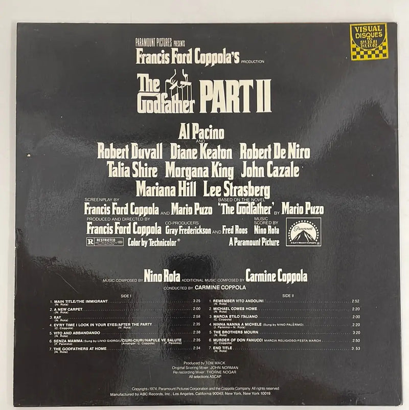 Nino Rota - The Godfather part II o.s.t. - ABC Records BE 1975 VG+/VG+