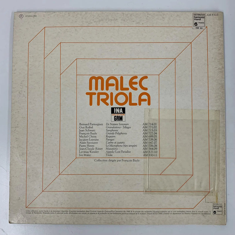 Ivo Malec "Triola, ou symphonie pour moi-même" (INA-GRM, France, 1978) VG++/VG