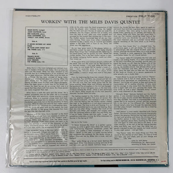 The Miles Davis Quintet "Workin' With the Miles Davis Quintet" (Prestige, US, 1959) NM/VG+
