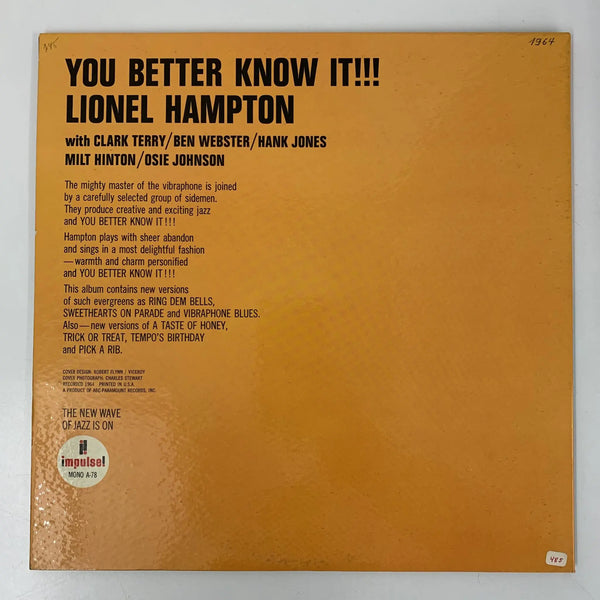 Lionel Hampton "You Better Know It!!!" (Impulse!, US, Mono, 1965) NM/VG+