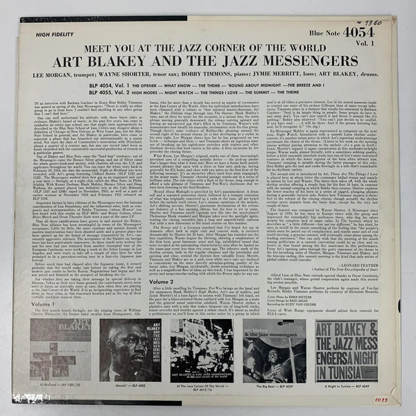 Art Blakey & The Jazz Messengers "Meet You at the Jazz Corner of the World, Volume 1" (Blue Note, US, 1961) Mono NM/VG+