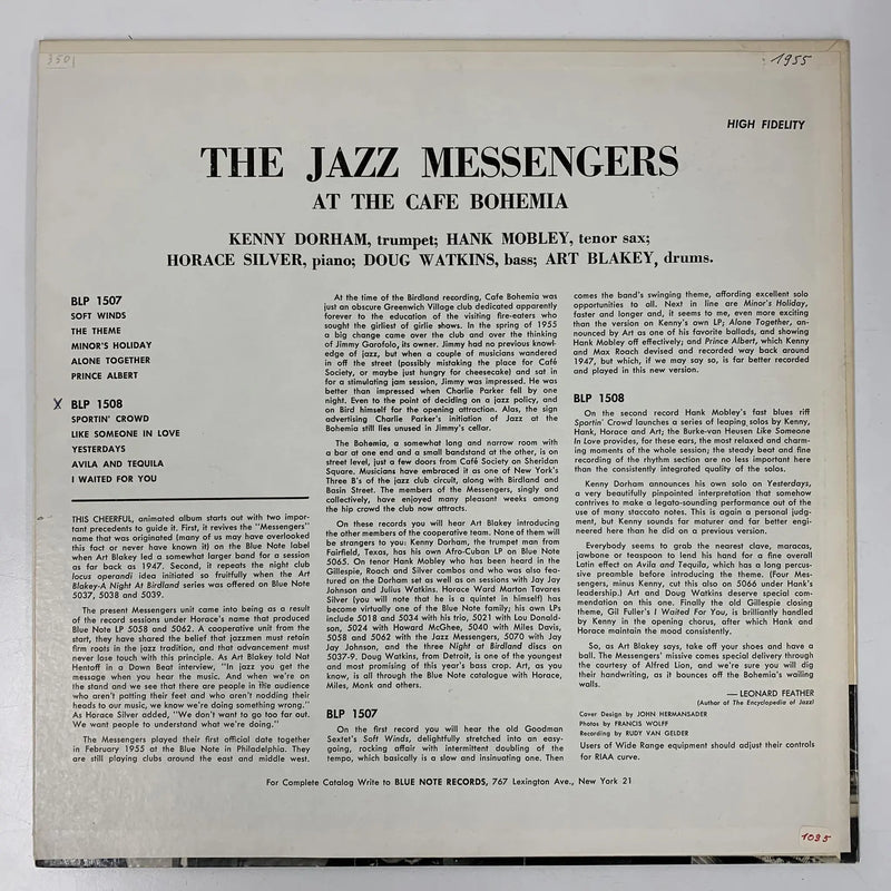 The Jazz Messengers "The Jazz Messengers at the Cafe Bohemia, Volume 2" (Blue Note, US, 1956) NM/VG+ Original Mono First Press !