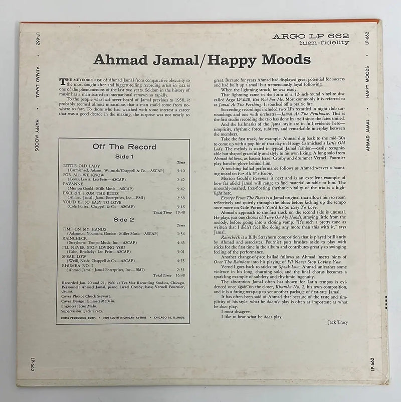 Ahmad Jamal - Happy Mood - Argo US 1960 1st press VG+/VG+