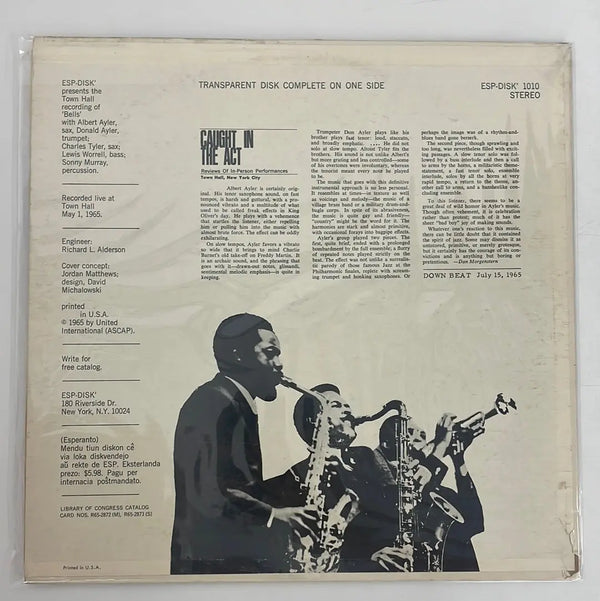 Albert Ayler - Bells - ESP Disk' US 1965 1st press VG+/VG+