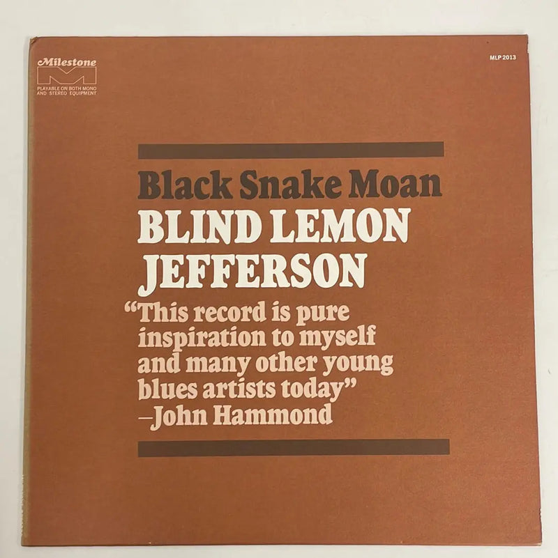 Blind Lemon Jefferson - Black Snake Moan - Milestone US 1970 1st press NM/NM