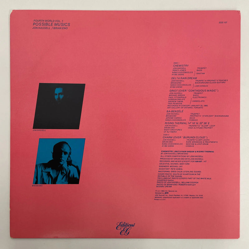 Brian Eno/Jon Hassell - Fourth world Vol.1: Possible Musics - Editions EG US 1980 1st press NM/VG+ - SEYMOUR KASSEL RECORDS