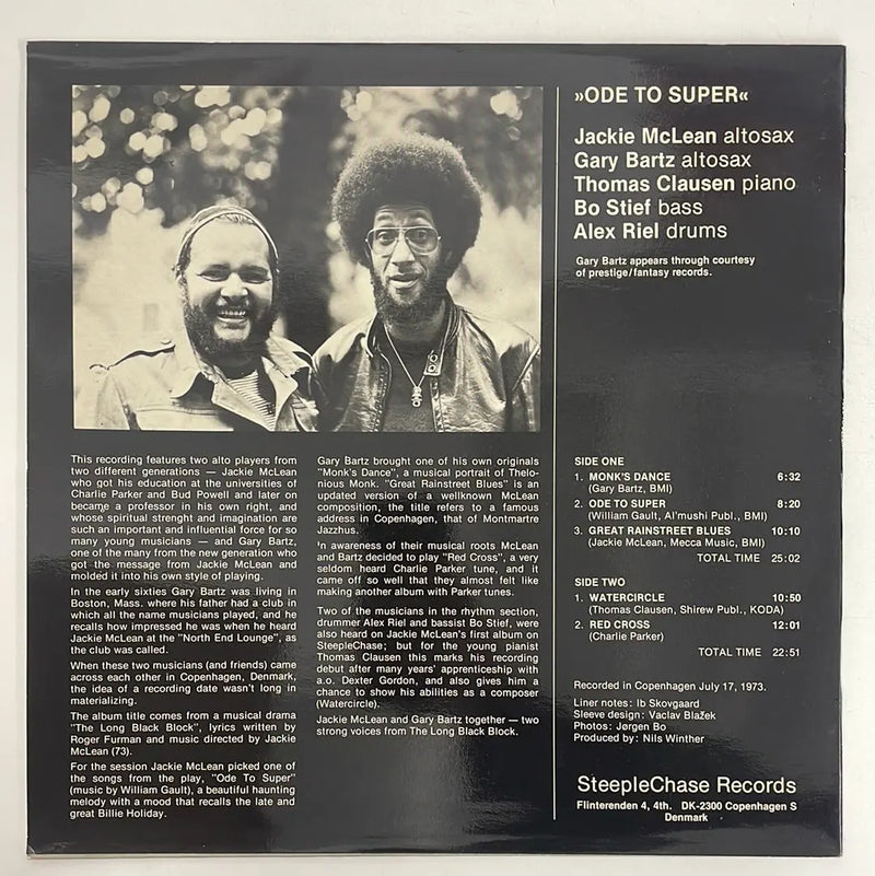 Jackie McLean/Gary Bartz - Ode to super - Steeplechase DK 1973 1st press NM/NM