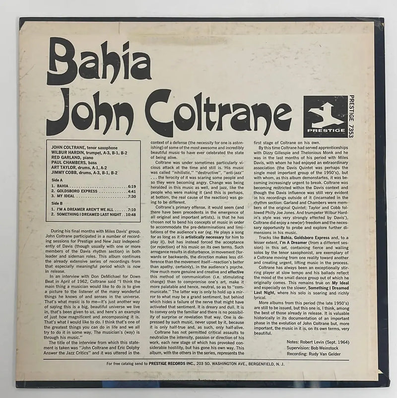 John Coltrane - Bahia - Prestige US 1965 1st press NM/VG+