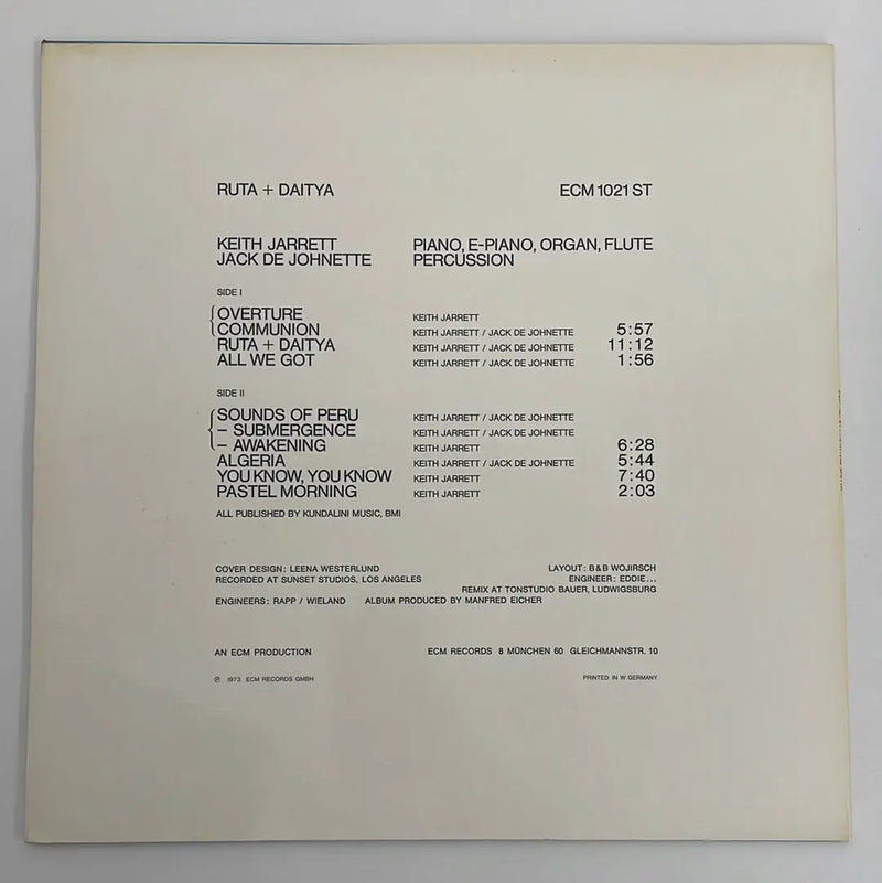Keith Jarrett/Jack DeJohnette - Ruta and Daitya - ECM DE 1973 1st press NM/NM