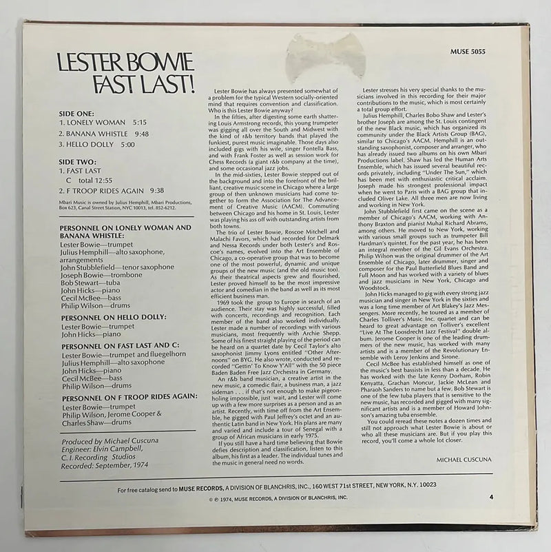 Lester Bowie - Fast last! - Muse US 1974 1st press NM/VG+