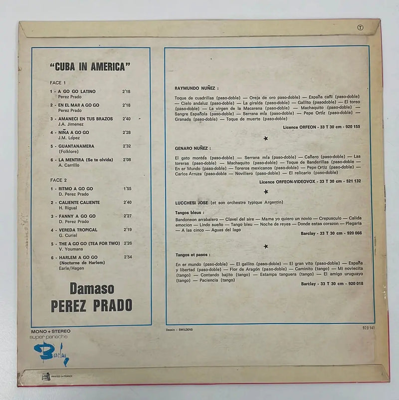 Perez Prado - Cuba in America - Barclay FR end 60's 1st press VG+/VG+