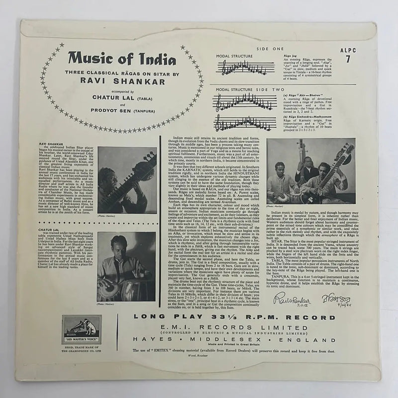Ravi Shankar - Music of India (three classic rãgas) - His Master's Voice UK end 50's VG+/VG+